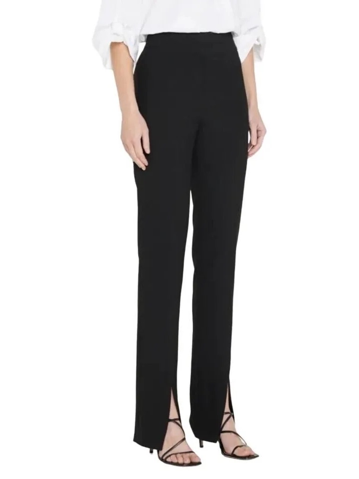 Veronica Beard | Women’s Black High-Waist Black Straight-Leg Front Slit Pants 10